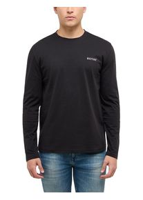 Langarmshirt Mustang "Herren Style Asheville", Herren, Gr. M, schwarz, Jersey, 100% Baumwolle, Rundhals, Shirts Langarmshirt