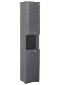 Hochschrank Welltime "Avena", grau (grau, grau hochglanz), B:37cm H:190cm T:31cm, Schr&auml;nke, Hochschrank, Badschrank mit 2 T&uuml;ren & 1 Fach - (B/T/H) 37/31/190 cm