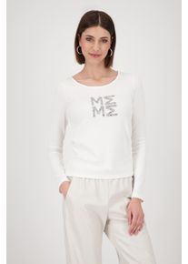 Langarmshirt monari "Shirt Rippe + Schmuck", Damen, Gr. 42, wei&szlig; (off, wei&szlig;), Rippware, Obermaterial: 96% Viskose, 4% Elasthan, unifarben, regular fit normal, Rundhals, eingesetzt abgesteppte Kante, Shirts Langarmshirt, Mit Rundhalsausschnitt