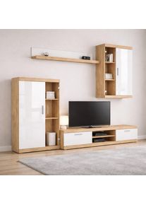 Wohnwand OTTO HOME "Cleo 2, Anbauwand, Wohnkombination, Wohnzimmer-Set", wei&szlig; hg, sonoma, B:260cm H:206cm T:42cm, Glas, Kunststoff, Spanplatte, Kastenm&ouml;bel-Sets, Wohnwand, UV-Lackiert Fronten in Hochglanz, Gesamtbreite ca 260 cm