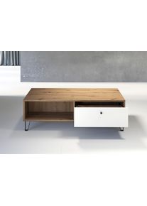 Couchtisch Home Affaire "Tarragona", artisan eiche melamin, wei&szlig; matt, artisan eiche melamin, B:110cm H:37cm T:60cm, Tische, Couchtisch, Couchtisch m. 2 Schub.K, 2 F&auml;chern & Soft-Close - (B/T/H) 110/60/37 cm