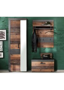 Garderoben-Set Home Affaire "Ilana", graphit grau matera, old wood, absetzung: graphit grau matera, Kastenm&ouml;bel-Sets, Garderoben-Set, Garderobenm&ouml;bel im modernen Industrial Style mit antikfarbenen Griffen