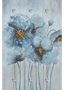 Garderobenpaneel queence "Wandgarderobe mit Motiv Mohnblume inkl. Edelstahlhaken", blau, B:80cm H:120cm T:2,5cm, Acrylglas, Edelstahl, Garderobenpaneele, Garderobenpaneel, HD Premium Druck auf Acrylglas