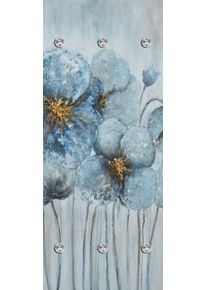 Garderobenpaneel queence "Wandgarderobe mit Motiv Mohnblume inkl. Edelstahlhaken", blau, B:50cm H:120cm T:2,5cm, Acrylglas, Edelstahl, Garderobenpaneele, Garderobenpaneel, HD Premium Druck auf Acrylglas