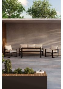 Gartenlounge-Set VENTURE HOME "Catania, gro&szlig;z&uuml;giges Outdoor-Set f&uuml;r hohen Sitzkomfort", beige, schwarz, beige, schwarz, B:179cm H:67cm T:135cm, Glas, Polyester, Stahl, Sitzm&ouml;bel-Sets, Gartenlounge-Set, Loungem&ouml;bel mit Stoffbezug, angenehm, weich