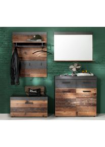 Garderoben-Set Home Affaire "Ilana", graphit grau matera, old wood, absetzung: graphit grau matera, Kastenm&ouml;bel-Sets, Garderoben-Set, Garderobenm&ouml;bel im modernen Industrial Style mit antikfarbenen Griffen
