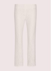 Madeleine Mode Stoffhose MADELEINE "Spitzenhose Edle Hose in 7/8-L&auml;nge, Bootcut-Form", Damen, Gr. 17, N + K Gr, wei&szlig; (wollwei&szlig;), Obermaterial: 65% Baumwolle CO. 35% Polyamid PA., Modern, Hosen Stoffhose, Wertvolle Spitze