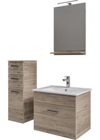 Badm&ouml;bel-Set SAPHIR "5-teilig, mit Spiegel und Leuchte", sanremo eiche terra quer nachbildung, B:95cm H:200cm T:45cm, Kastenm&ouml;bel-Sets, Badm&ouml;bel-Set