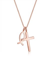 Kette mit Anh&auml;nger Elli "Halskette Kreuz Fisch Symbol Religion 925 Silber" Gr. 55, rosa (rosegold), Halsketten, Damen, 55, ohne Stein, Silber 925 (Sterlingsilber), Kette mit Anh&auml;nger