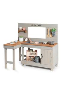 Muddy Buddy Matschk&uuml;che, Grau, Holz, Kunststoff, Zypresse, massiv, 71.5x100x110 cm, EN 71, mit Holzschutz vorbehandelt, Spielzeug, Holzspielzeug