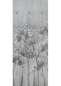 Garderobenpaneel queence "Wandgarderobe mit Motiv Grau Blumenwiese inkl. Edelstahlhaken", silbergrau, B:50cm H:120cm T:2,5cm, Acrylglas, Edelstahl, Garderobenpaneele, Garderobenpaneel, HD Premium Druck auf Acrylglas
