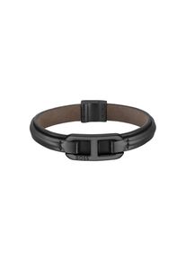 Lederarmband BOSS "KODE", schwarz, Armb&auml;nder, Damen, 19cm, Edelstahl Leder, Edelstahl, Leder, Lederarmband