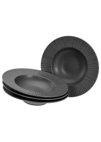 Pastateller Creatable "Vesuvio Black, Pasta Gourmetteller Set 4-tlg", schwarz, &Oslash;:27cm, Steinzeug, Speiseteller, Pastateller, Teller Set, Seidenmatte Spezialglasur, Ausdruckstarkes Relief