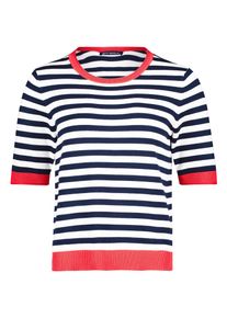 Rundhalspullover Betty Barclay "Basic-Pullover mit Streifen", Damen, Gr. 36, bunt (patch dunkelblau, rot), Obermaterial: 72% Viskose CV. 28% Polyamid PA., Pullover Rundhalspullover