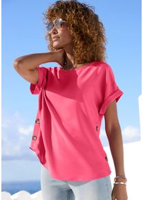 Kurzarmbluse Vivance, Damen, Gr. 44, pink, Web, Obermaterial: 100% Polyester, unifarben, figurumspielend h&uuml;ftlang, Rundhals, Aufschlag, Blusen Kurzarmbluse, in extra weiter Form, Schlupfbluse