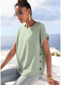 Kurzarmbluse Vivance, Damen, Gr. 44, salbeigr&uuml;n, Web, Obermaterial: 100% Polyester, unifarben, figurumspielend h&uuml;ftlang, Rundhals, Aufschlag, Blusen Kurzarmbluse, in extra weiter Form, Schlupfbluse