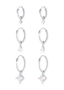 Ohrstecker-Set Elli "Ohrringe Creolen Trio Einh&auml;nger Zirkonia 3er Set 925 Silber" Gr. 24, silber, Ohrringe, Damen, mit Stein, Silber 925 (Sterlingsilber), Ohrstecker-Set