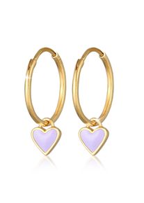 Paar Creolen Elli "Ohrringe Creolen Herz Love Emaille 925 Silber" Gr. 30, lila (violett hell), Ohrringe, Damen, ohne Stein, Silber 925 (Sterlingsilber), Paar Creolen