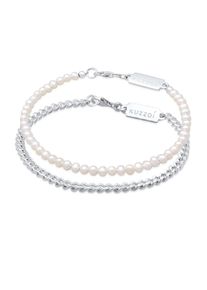 Armkette Kuzzoi "Armband Set Panzerkette S&uuml;&szlig;wasserzuchtperlen Wei&szlig; 925 Sterling Silber" Gr. 210, silber, Armb&auml;nder, Herren, 210, Silber 925 (Sterlingsilber), Armkette