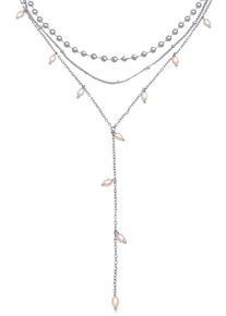 Silberkette Elli "Halskette Y-Kette Layer Kugel Perlen Design Silberfarben 3er Set" Gr. 42, silber, Halsketten, Damen, Messing, Silberkette