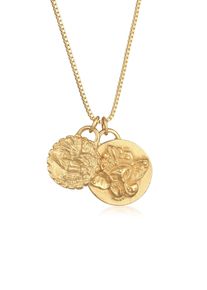 Kette mit Anh&auml;nger Elli "Halskette Ganesha Disc Spirituell 925 Silber" Gr. 45, gold, Halsketten, Damen, ohne Stein, Silber 925 (Sterlingsilber), Kette mit Anh&auml;nger