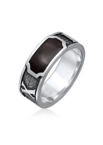 Silberring Kuzzoi "Ring Siegelring R&ouml;mische Zahlenfolge Emaille 925 Silber" Gr. 60, silber, Fingerringe, Herren, 60, Silber 925 (Sterlingsilber), Silberring