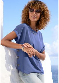 Kurzarmbluse Vivance, Damen, Gr. 46, lila, Web, Obermaterial: 100% Polyester, unifarben, figurumspielend h&uuml;ftlang, Rundhals, Aufschlag, Blusen Kurzarmbluse, in extra weiter Form, Schlupfbluse