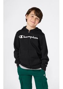 Kapuzensweatjacke Champion "BASICS Fleece Full Zip Sweatshirt", Jungen, Gr. S (128/134), blau (nbk, ns), Obermaterial: 54% Baumwolle, 46% Polyester, normal, Sweatjacken Kapuzensweatjacke, mit Kapuze und Kordelzug, aus Baumwolle und Polyester, f&uuml;r Kinder