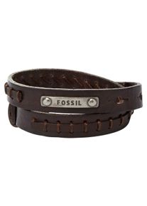 Wickelarmband Fossil "Schmuck Geschenk Edelstahl Leder Armschmuck", braun (edelstahlfarben, dunkelbraun), Armb&auml;nder, Damen, 48cm, Edelstahl Leder, Edelstahl, Leder, Wickelarmband