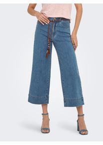 High-waist-Jeans Only "ONLMADISON HW BELT WD CRP DNM GUA165NOOS", Damen, Gr. 26, L&auml;nge 32, medium blau denim detail:belt, Denim/Jeans, Obermaterial: 91% Baumwolle, 7% Polyester, 2% Elasthan, unifarben, lang, Jeans High-waist-Jeans, Materialmix, High Waist, verk&uuml;rzte L&auml;nge