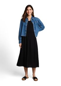 Sommerkleid Tom Tailor, Damen, Gr. 44, N-Gr, deep schwarz, Web, Obermaterial: 82% Viskose, 18% Polyamid, unifarben, k&ouml;rpernah 3/4-L&auml;nge, Rundhals, Kleider Sommerkleid, Sommerkleid mit Tanktop-Tr&auml;gern