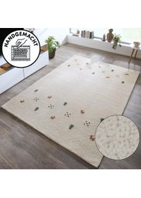 Wollteppich Theko "Gabbeh Motiv, Handgefertigt, Teppich, Tiermotiv, reine Wolle" Gr. 4, beige (natur), B:160cm H:14mm L:220cm, Wolle, Teppiche, Wollteppich, reine Wolle, Wohnzimmer, Schlafzimmer, Esszimmer