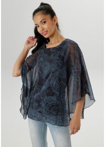 Chiffonbluse Aniston SELECTED, Damen, Gr. 50, schwarz (marine, hellblau, schwarz), Chiffon, Obermaterial: 100% Polyester. Futter: 95% Viskose, 5% Elasthan, bedruckt, gemustert, l&auml;ssig geschnitten h&uuml;ftbedeckend, Rundhals, weit, Blusen Chiffonbluse, im modischen Lagenlook