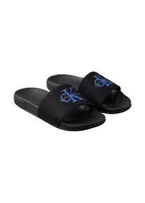 Badepantolette Calvin Klein "ESS SLIDE CV WN", Damen, Gr. 37, schwarz, dunkelblau, Textil, unifarben, Basic, Schuhe Badepantolette, Strandschuh, Flat mit CK-Stickerei
