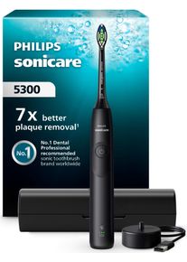 Elektrische Zahnb&uuml;rste PHILIPS SONICARE "Series 5300", schwarz, Elektrozahnb&uuml;rstenB:17,1cm H:23,2cm T:6cm, Elektrische Zahnb&uuml;rste, mit Andruckkontrolle, 2 Intensit&auml;tsstufen, inkl. Ladeger&auml;t, Reiseetui, B:17,1cm H:23,2cm T:6cm