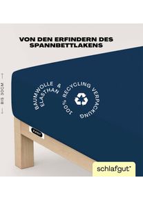 Spannbettlaken Schlafgut "EASY JERSEY ELASTHAN Bettlaken, 170 g/m&sup2;, 95% Baumwolle, 5% Elasthan", blau (blau deep), 1 Stk., Jersey, 120-130x200-220 30cm, Jersey, Obermaterial: 95% Baumwolle, 5% Elasthan, Bettlaken, Spannbettlaken, Spannbettlaken bis 30 cm H&ouml;he, b&uuml;gelfrei, pflegeleicht, perfekter Sitz