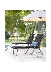 Modante Sonnenliege, Grau, Schwarz, Metall, Textil, F&uuml;llung: Polyetherschaumkern,Polyetherschaumkern, 61x39x183 cm, Auflage, R&uuml;ckenlehne verstellbar, Gartenm&ouml;bel, Balkonm&ouml;bel, Balkonliegen