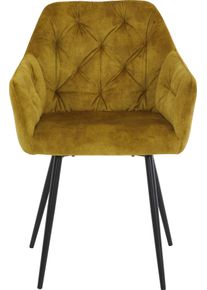 Esszimmerstuhl Hela "Kira Schalenstuhl Boho", gelb (curry, schwarz), B:55cm H:81cm T:61cm, Metall, Polyester, Stoff, St&uuml;hle, Esszimmerstuhl, Armlehnstuhl Samt oder Microfaser Bezug