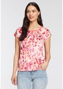 Shirtbluse Laura Scott, Damen, Gr. 48, rot (rot, gemustert), Single Jersey, Obermaterial: 100% Polyester. R&uuml;ckenteil: 95% Viskose, 5% Elasthan, gemustert, figurumspielend h&uuml;ftbedeckend, Rundhals, angeschnitten, Blusen Shirtbluse, gemustert und gestreift, femininer Stil, Rundhalsausschnitt