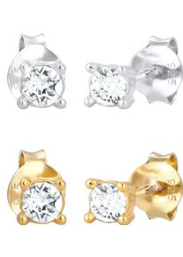 Ohrstecker-Set Elli "Schmuck Geschenk Silber 925 Ohrringe", silber (silberfarben, gelbgoldfarben, kristallwei&szlig;, kristallwei&szlig;), Ohrringe, Damen, 4mm, Silber 925 (Sterlingsilber), Ohrstecker-Set, mit Glasstein