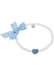 Armband Amor "Herz/Schleife, Trachtenschmuck, Volksfest", silber (silberfarben, blau, wei&szlig;, blau), Armb&auml;nder, Damen, 18cm, Perlen Silber 925 (Sterlingsilber) Textil, Perlen, Silber 925 (Sterlingsilber), Textil, Armband, mit Kristallglas - mit Muschelkernperle