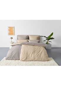 Wendebettw&auml;sche Bruno Banani "Merlin in Gr. 135x200 oder 155x220 cm", beige (beige, grau), B/L: 155cm x 220cm, 1 Stk., 1 Stk., Linon, B/L: 80cm x 80cm, 2, Linon, Obermaterial: 100% Baumwolle, Bettw&auml;sche, Wendebettw&auml;sche, Baumwollbettw&auml;sche, Leinen-Look in Melange-Optik