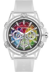 Multifunktionsuhr Guess "KING", wei&szlig;, Armbanduhren, Damen, Multifunktionsuhr, Quarzuhr, Armbanduhr, Herrenuhr, Datum, Wochentag, Silikonarmband