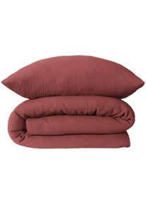 Bettw&auml;sche Schiesser "Molly aus supersofter Musselin-Qualit&auml;t in gedeckten Farben", rot (rosenholz), B/L: 135cm x 200cm, 1 Stk., 1 Stk., Musselin, B/L: 80cm x 80cm, 2, Musselin, Obermaterial: 100% Baumwolle, Bettw&auml;sche, Bettw&auml;sche, Made in Green