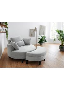 Loveseat "Ravi Sessel, B: 114 cm, Sitzh&ouml;he: 42 cm", grau (hellgrau), B:114cm H:83cm T:154cm, 100% PES, ATLANTIC HOME COLLECTION, Sessel, Loveseat, XXL- Sessel, mit Stauraumhocker, R&uuml;ckenst&uuml;tze & 4 Zierkissen