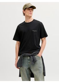 Jack & Jones Kurzarmshirt JACK & JONES "JORMONTAUK AOP BACK TEE SS CREW NECK", Herren, Gr. XS, schwarz, Jersey, Obermaterial: 100% Baumwolle, bedruckt, regular fit normal, Rundhals, Shirts Kurzarmshirt, Baumwolle, regular fit