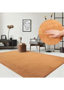 Teppich the carpet "Relax kuschelig & Super Soft, Anti-Rutsch Unterseite", orange (terra), B:240cm H:16mm L:340cm, Polyester, Teppiche, Teppich, Waschbar bis 30 Grad, Felloptik, Wohnzimmer Teppich, Kundenliebling