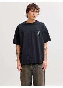 Jack & Jones Kurzarmshirt JACK & JONES "JORMAINE BACK TEE SS CREW NECK SN", Herren, Gr. S, schwarz, Jersey, Obermaterial: 100% Baumwolle, bedruckt, relaxed fit normal, Rundhals, Shirts Kurzarmshirt, Baumwolle, relaxed fit