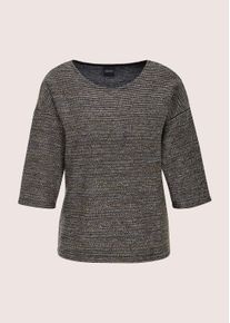 Madeleine Mode Langarmshirt MADELEINE "Shirt Sweatshirt mit Halbarm, Glanzgarn", Damen, Gr. 46, grau (kiesel, silberfarben, marine), Obermaterial: 36% Polyacryl PAN. 36% Polyester PES. 26% Viskose CV. 2% metallisierte Fasern MTF., Modern, figurumspielend, Shirts Langarmshirt, Leicht schimmernde Garnverarbeitung