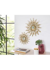 Wanddekoobjekt OTTO HOME "Sonne, goldfarben, im 2er Set: 35 und 46cm", gold (goldfarben), T:4cm &Oslash;:46cm, Metall, Wanddekoobjekte, Wanddekoobjekt, Wanddekoration aus Metall mit kleinem Spiegel in der Mitte